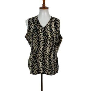 Quo Silk Brown Black Animal Print 100% Silk Tank Top Large Blouse